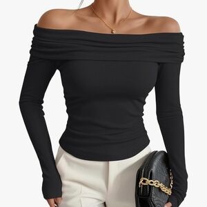 Black Off-Shoulder Long Sleeve Top